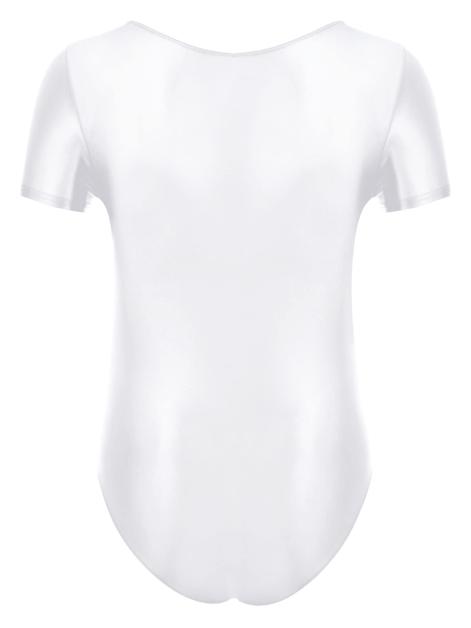 Mufeng Men Sexy Glossy Tights Short Sleeve Stretch Spandex Leotard Undershirts Fitness Swimwear White X-Large