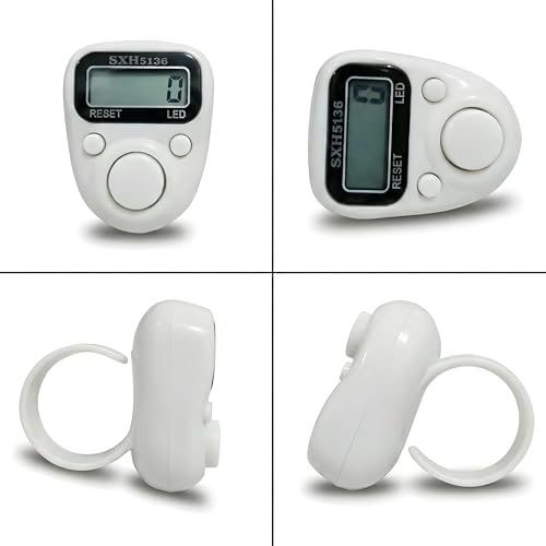 Image of Digital Hand Tally Counter, LED Display, Ring Design, Reset Button(Pack of 1) (White)