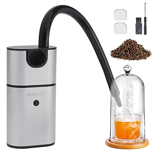 BORUIT Smoking Gun, Cocktail Smoker Portable Drink Smoker Infuser Handheld Food Smoker Gun Small Wood Smoke Gun for Meat, Cheese, BBQ, Whiskey (Sliver)