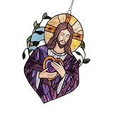 Oxtxuzdm Buntglas-Fenster-Sonnenfänger zum Aufhängen von Christus, bunte Paneele, hängende Dekorationen für Garten, Ornament, buntes Paneel