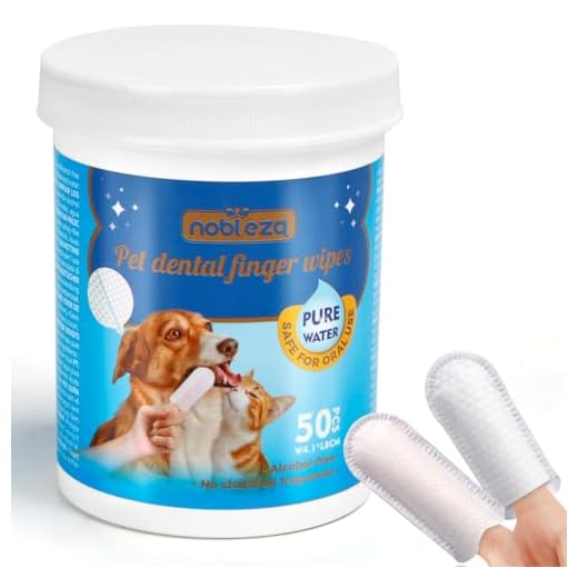 Nobleza Almohadillas de Limpieza de Dientes para Perro y Gato, 50pcs Toallitas de Higiene para Perros, Eliminación Eficaz del Sarro, No Irritante, Tooth Finger Wipes Pure Water W4.1*L8CM White Pink
