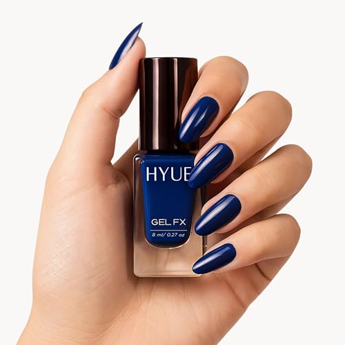 Image of HYUE Gel FX Nail Paint | Indigo Downpour | 8ml | Ultra-Glossy Finish | 14-Day Long-Lasting Wear | Quick-Dry & Chip-Resistant | Vegan & Paraben-Free | No UV Needed | 33 Rich Salon-Quality Shades