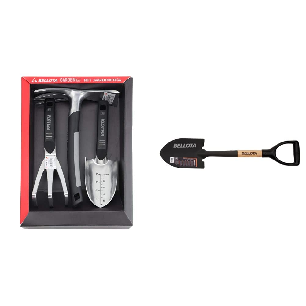 Bellota 3076 - Herramientas de jardín: trasplantador, cultivador y azuela Horquilla + 5526 - Pala pequeña para Camping, Jardin o Nieve 150x210mm