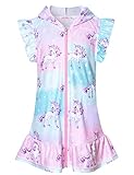 CHILDRENSTAR Swim Cover up for Girls Terry Beach Cover-Up Unicorn Hooded Zip Robe,Size 8 9