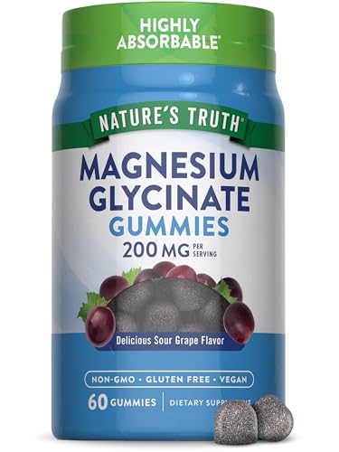Natures Truth Magnesium Glycinate Gummies for Adults | 200mg | 60 Count | Vegan Non-GMO & Gluten Free Supplement | Grape Flavor