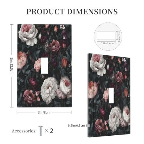 Decorative Light Switch Cover Plate Rustic Big Pink Flowers White Peony Floral 1 Gang Wall Plate Oversized Single Toggle Wall Cover Plate Jumbo Electrical Switchplate Faceplate