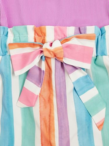 Image of Floerns Girls 2 Piece Outfit Ruffle Trim Tee Top with Paperbag Waist Shorts Set