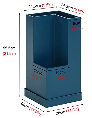 Porte-parapluie d'angle rectangulaire bleu compact avec bac amovible