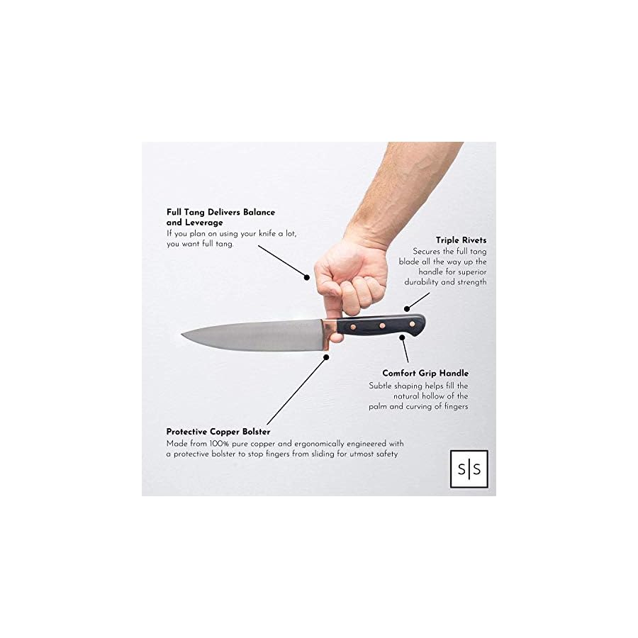 Copper Knife Set, A Knife Set with Sharpener Built-In, Upright 7-Piece Rose Gold Knife Set - Self Sharpening Knife Set With Block, Rose Gold Kitchen Accessories