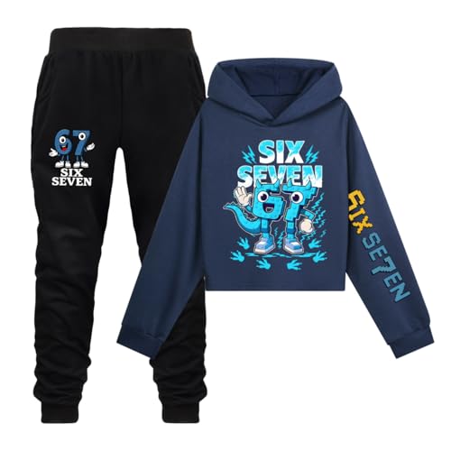 Sweat à capuche court pour fille 67 imprimé dessin animé crop top de sport décontracté