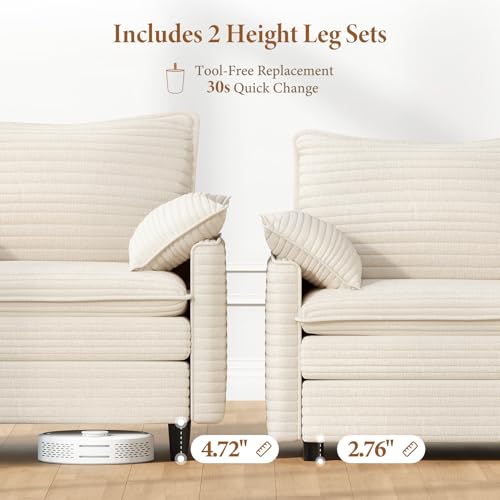 Image of Vesgantti Large Modular Sectional Sofa, Big Comfy Cloud Couch with Ottoman Deep Seat Corduroy Cloud Sofa, 9 Seater Large Sectional Couches for Living Room, Bedroom and Apartment, Beige