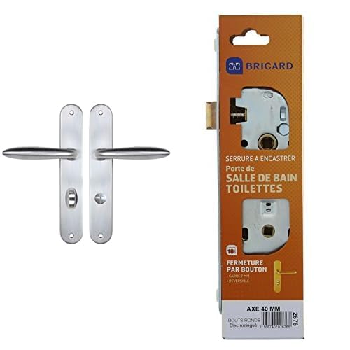 Poignées zamak Bricard 984056 et serrure électrozinguée pour porte de salle de bains