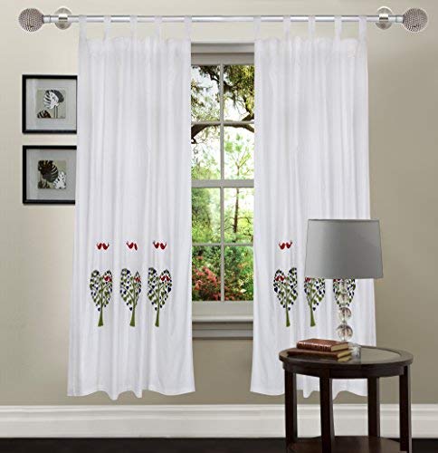 Image of LINENWALAS Cotton Motif Grommet Long Doors Curtain, Long Doors 9 Feet, Green, Pack of 2