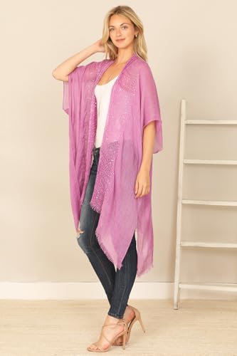 Image of RIAH FASHION Bohemian Sequin Glitter Shawl Wrap Poncho - Kimono Cardigan, Sparkly Metallic Mesh Scarf, Open Knit Crochet