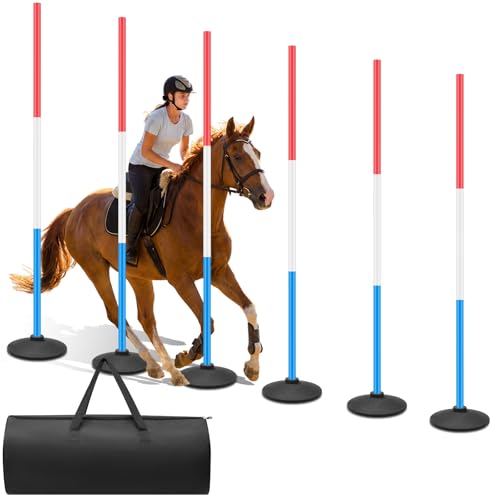 Motionchic 6 Pcs 6ft Pole Bending Poles for Horses Heavy Duty Agility Poles Adjustable Height Equestrian Sports Training Equipment with Weighted Rubber Base for Horses Soccer Football Dog