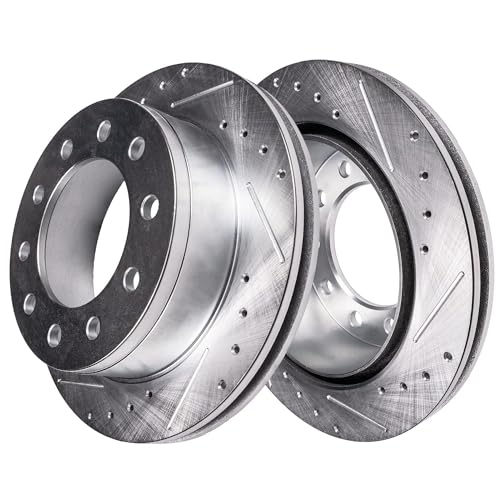 Image of Detroit Axle - Front Brake Kit for 2005-2016 Ford F-450 F-550 Super Duty | Drilled & Slotted Disc Brake Rotors Ceramic Brake Pads 2006 2007 2008 2009 2010 2011 2012 2013 2014 2015 Replacement