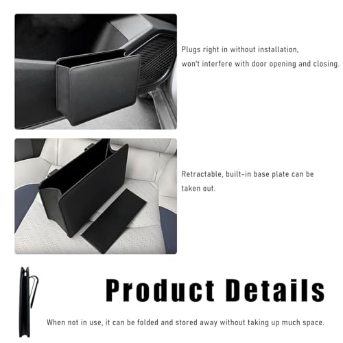 Image of Car Trash Can, Leather Foldable Seat Back Hanging Vehicle Wastebasket, Mini Multifunctional Automobile Organizer with One Roll Trash Bag, Universal Car Accessories (Black)