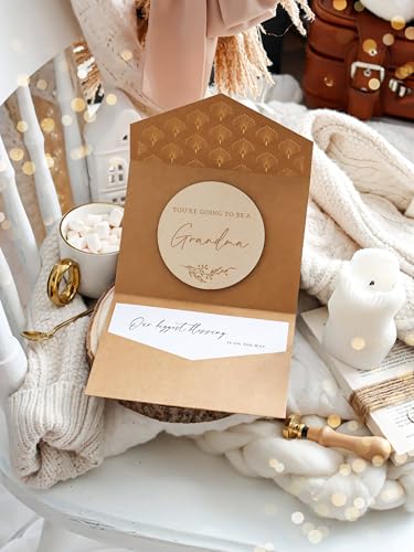Image of Joli Coon Pregnancy announcement wooden card - You're going to be a grandma with pocketfold envelope and seal sticker - Baby announcement grandma