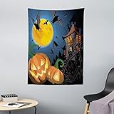 ABAKUHAUS Halloween Wandteppich & Tagesdecke, Mond-Kürbis, aus Weiches Mikrofaser Stoff Dreck abweichender Digitaldruck, 110 x 150 cm, Mehrfarbig