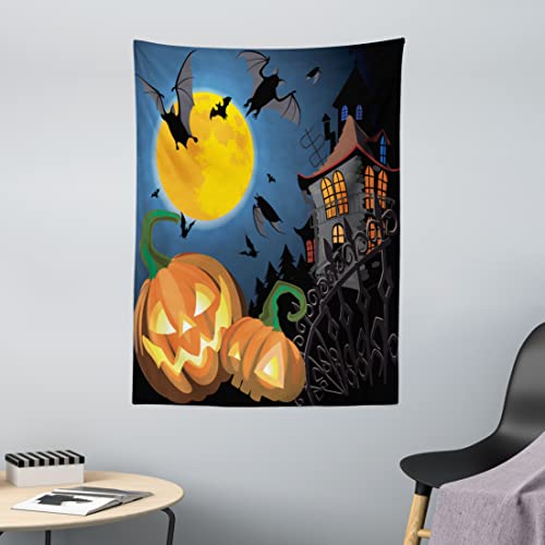 ABAKUHAUS Halloween Wandteppich & Tagesdecke, Mond-Kürbis, aus Weiches Mikrofaser Stoff Dreck abweichender Digitaldruck, 110 x 150 cm, Mehrfarbig