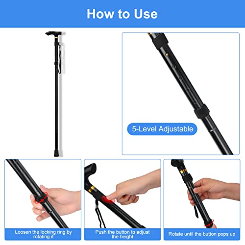 Supregear Folding Cane, 5-Level Adjustable Height Walking Stick Lightweight Portable Cane Travel Cane With Wrist Strap And T Handle For Elderly Disabled Men Women #TOP2