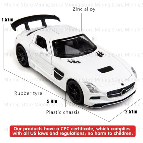 Image of 1 /32 Merceedes Benz SLS AMG GT Future Model Car - Exclusive Alloy Metal Pullback Toy with Openable Doors, Lights, and Music for Kids (1:32 Merceedes SLS- White)