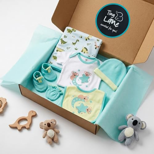 Image of TinyLane - Curated for you! Baby Products All New Born Combo, 0-36 Months, Multi Color, Skin Friendly (Pack of 8, Mini Saurus Giftset)