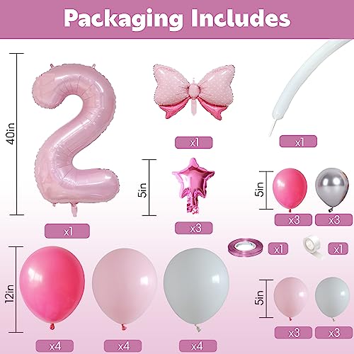 Image of 40 Inch Pink Number 2 Balloon Tower 2nd Birthday Decorations for Girls