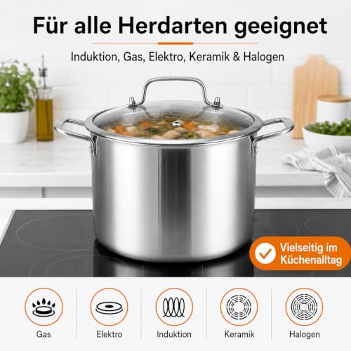 DELARLO Kochtopf Induktion 24 cm, 7,6 L Edelstahl Fleischtopf mit Deckel – Ansicht 6
