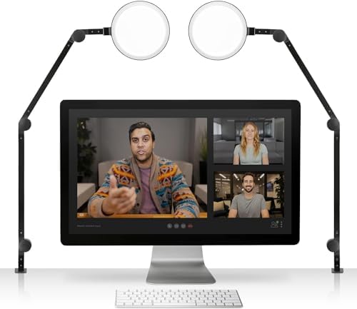 LUME CUBE Edge 2.0 LED Desk Lamp | Dimmable Home Office Desk Light with USB Charging Port & Strong Swing Arm | Adjustable Color Temperature and Brightness | Circle Webcam Light - Black 2pk