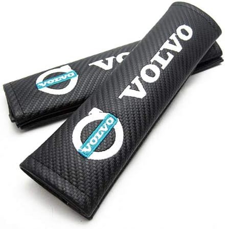 Carbon Fibre Effect Seat Belt Shoulder Cover Pads. Polestar v60 XC90 S40 V70 XC70 (Bl/Gn))