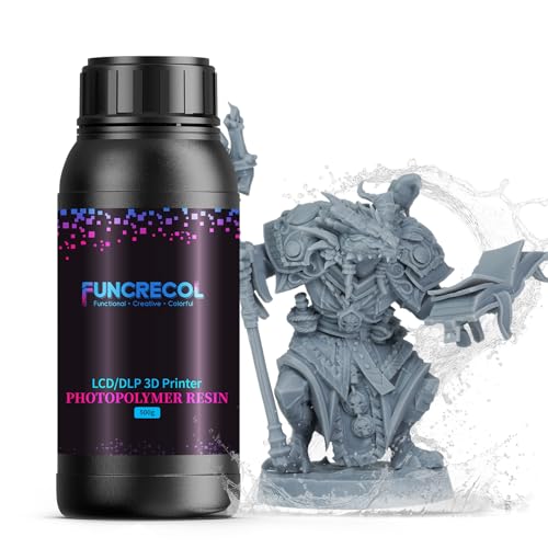 FUNCRECOL Water Washable 3D Printer Resin with 3 Cleaning Modes High Precision 405nm UV-Curing Photopolymer Resin for MSLA/DLP/LCD 3D Printers Trial Size 500g Grey