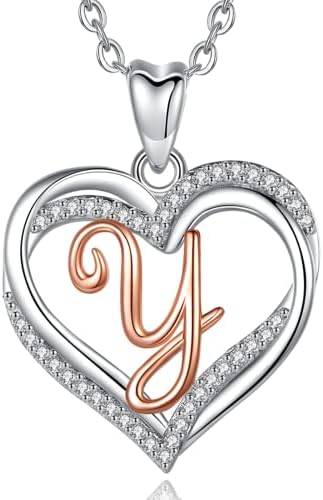 INFUSEU Heart Pendant Necklace Letter A-Z Alphabet Capital Jewelry Double Heart Initial Neckless Sterling Silver Cubic Zirconia CZ for Women Romantic Gifts, 20 Inch Chain