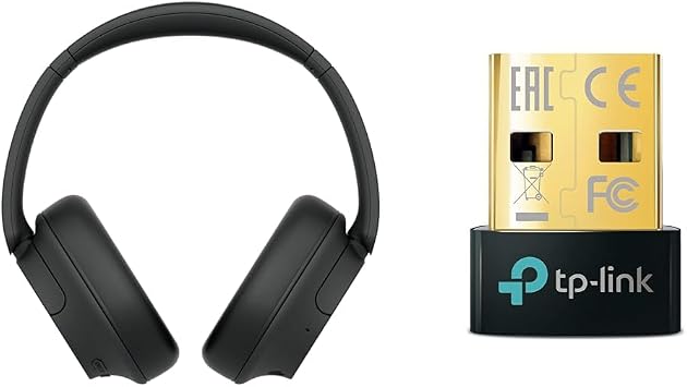 Sony SONY Wireless Noise Canceling Headphones Black WH-CH720N B Small & TP-Link USB Bluetooth 5.0 Adapter Compatible with PC/Tablet Bluetooth Extension UB500