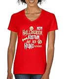 Comedy Shirts – Mon costume d'Halloween a mangé le chien – Col en V – Col en V, 100% coton, manches courtes Top Basic Print - Rouge - X-Large