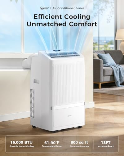 Portable Air Conditioners, 16000 BTU AC Cools up to 800 Sq Ft, Quiet 40 dB Free Stand Portable AC with Drainage-Free Cooling/Fan/Dehumidifier, Sleep Mode, APP&Remote Control, Installation Kit