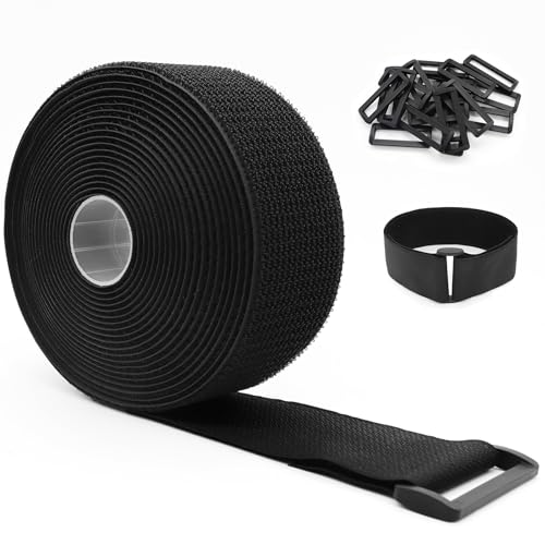 YADOBIG 5mx5cm Sujetacables Reutilizables, Bridas para Cables Reutilizables con 20 Hebillas, Bridas para Cables Reutilizables de longitud de Corte Libre