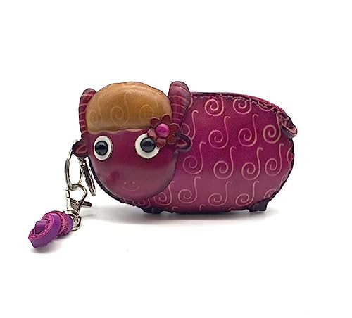 Vintage Genuine Leather 3D Animal Lamb Coin Purse With Removable Wrist Strap (Rose Pink)