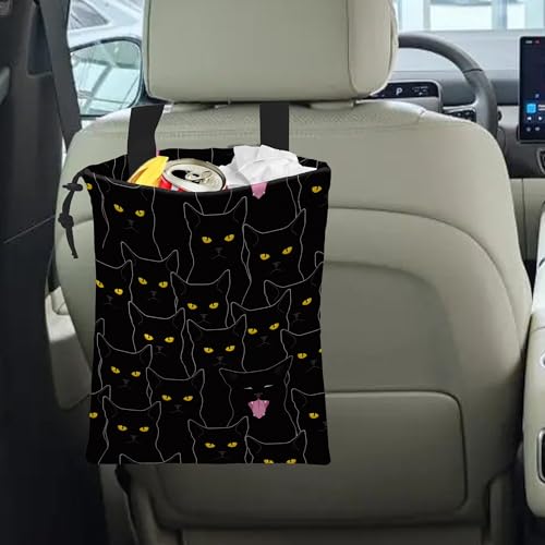 Image of Car Trash Bag Hanging Black Cats Car Trash Can Waterproof Garbage Bag Hanging for Car Back Seat