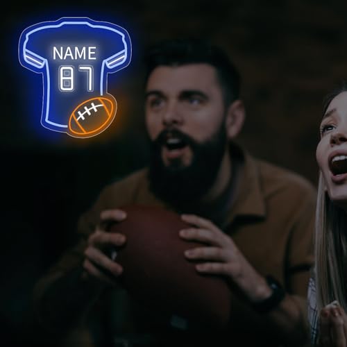 Image of Custom Football Jersey Neon Signs for Wall Decor Football Neon Sign with Custom Name and Number Personalized Sports Neon Light for Bedroom Sports Light Up Sign LED Signs for Football Lover Gifts