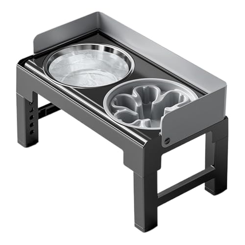 犬用高架フードボウル、高架犬ボウルスタンド, 調節可能なリフト式ペットフードボウル, 首保護ドッグフードディッシュ、高められたスローフィーダー犬用ボウル ペットリフティング給餌ボウル、調節可能、高さ、角度、首の保護、フードボウル、転倒防止、ペット専用屋内小