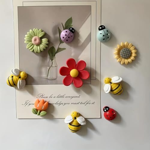 WARMINGO DE 10 Pc Resin Flower Bees Bugs Fridge Magnets for Home Decor & Gifting | Kitchen Decoration Stylish Refrigerator Accessories | Cute Fridge Magnets | Valentine Gift