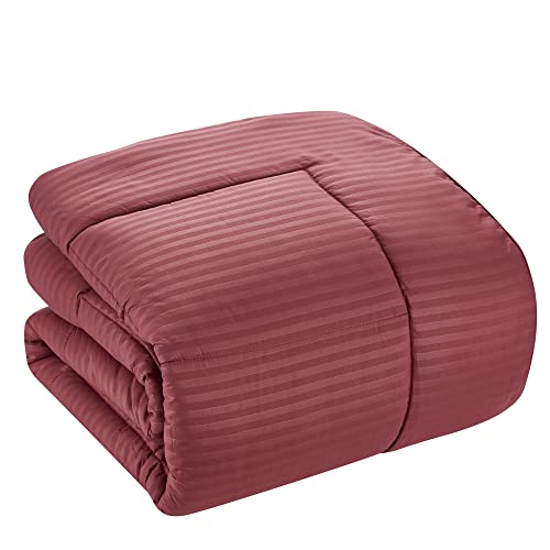 Image of Sweet Home Collection 8 Piece Bed In A Bag with Dobby Stripe Comforter, Sheet Set, Bed Skirt, and Sham Set - Queen - Burgundy