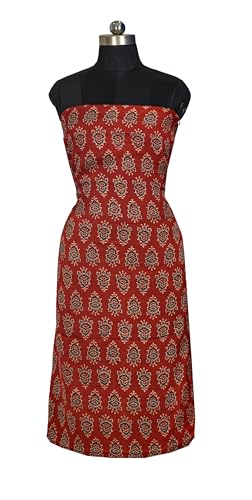 Image of Ethnics of Kutch Women's Ajrakh Modal Silk Natural Dye Hand Block Print Unstitched Kurta Fabric (For Lenght - Refer Bullet Point Below)