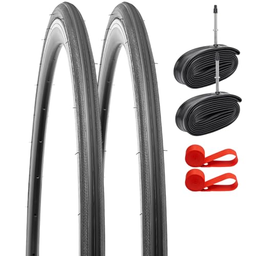 YunSCM 2本セット,700 23c タイヤ,700x23c 23-622 自転車タイヤ+ 700x18/25c チューブ 仏式バルブ60mm+リムテープ+タイヤレバ,適用 700c23c ロードバイク,Y-1233