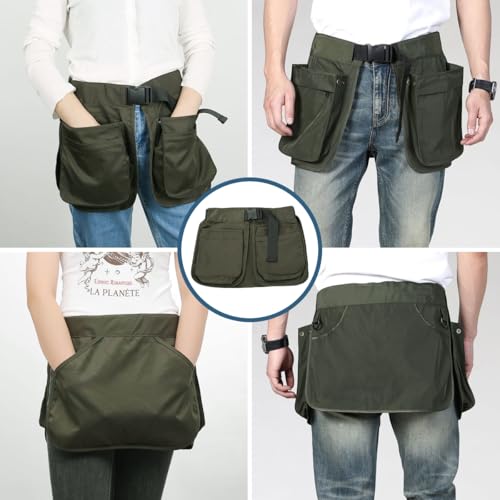 MUCHER Trainingsschürze Hundesport Kellnertasche Arbeitstasche Hippie-Gürteltasche Multifunktions-Hüfttasche aus Stoff Schweißfest Seitliche Gürteltasche für Damen Herren Wandern Trekking (Tiefgrün)