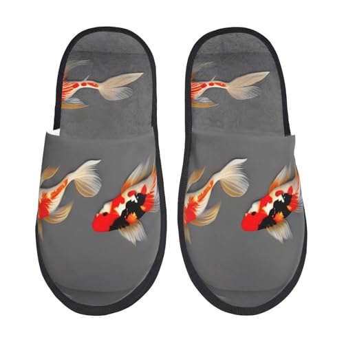 Traditional Koi Carps With Spots Furry Slippers - Full Design, Soft Plush & Eva, Warm & Comfy, Travel-Friendly, Indoor Use, M Sizes3