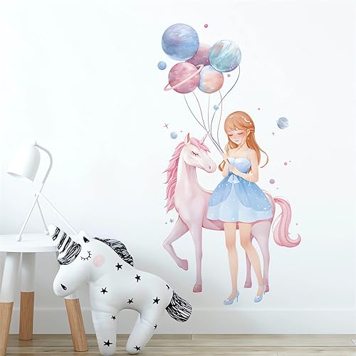 Lovely Girl and Pink Unicorn Wall Stickers miniatura 4