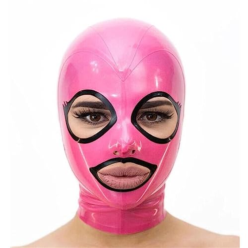 RVLAUGOAA Pink Latex Hood Rubber HeadMask,Latex Head Cover,Back Zipper,Natural Latex Handmade for Unisex Cosplay Club Wear (L)