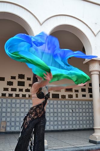 Winged Sirenny 3-Tone Flowy Luxury Bellydance Silk Scarf with Hand Rolled Edges, Lightweight Liquid Oriental Dance Veil4